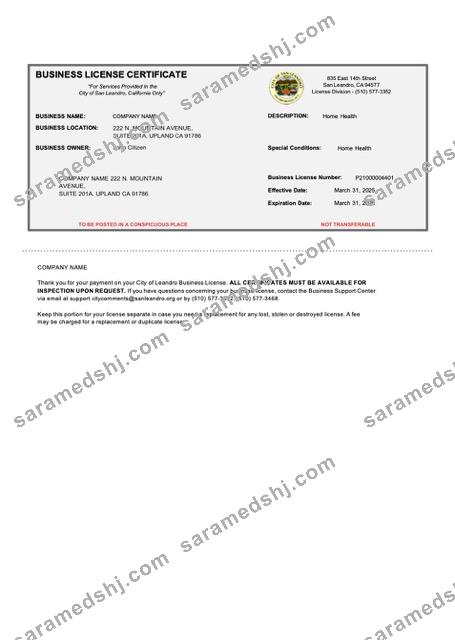USA California business license certificate Word and PDF template